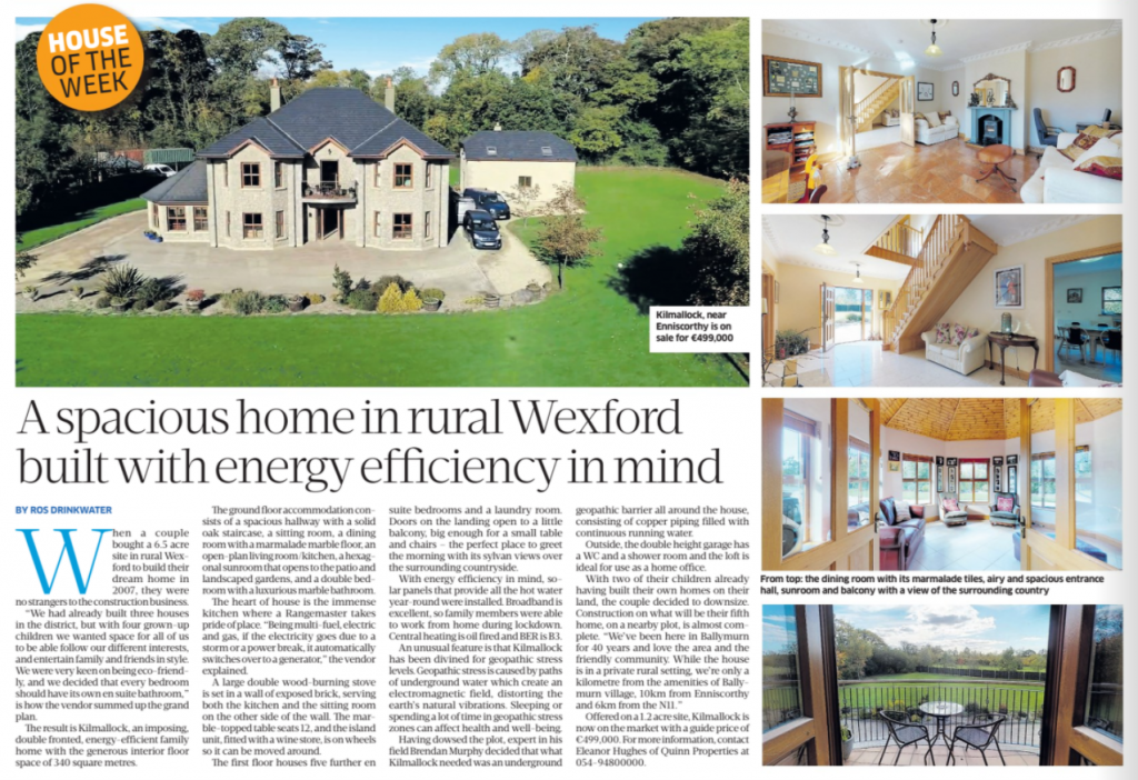 'Home of the Week: Spacious rural Wexford home has energy efficiency in mind'. Sunday Business Post: Property Plus. 18/10/20.